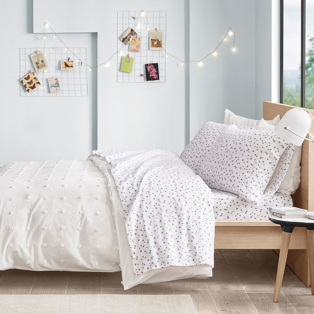 Cozy Soft Cotton Flannel Printed 3 Piece Twin Sheet Set In Grey Stars