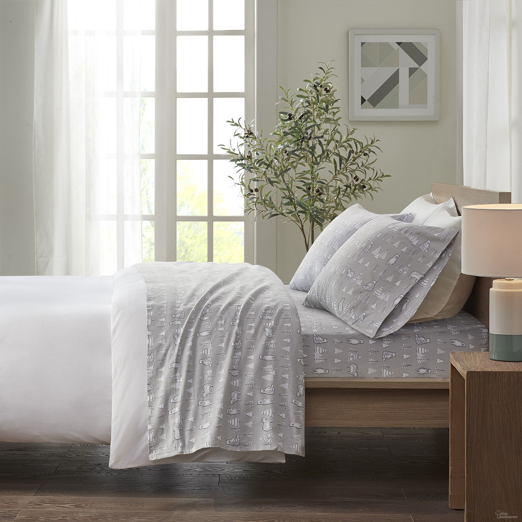Cozy Cotton Flannel Printed 3 Piece Twin Sheet Set In Bear