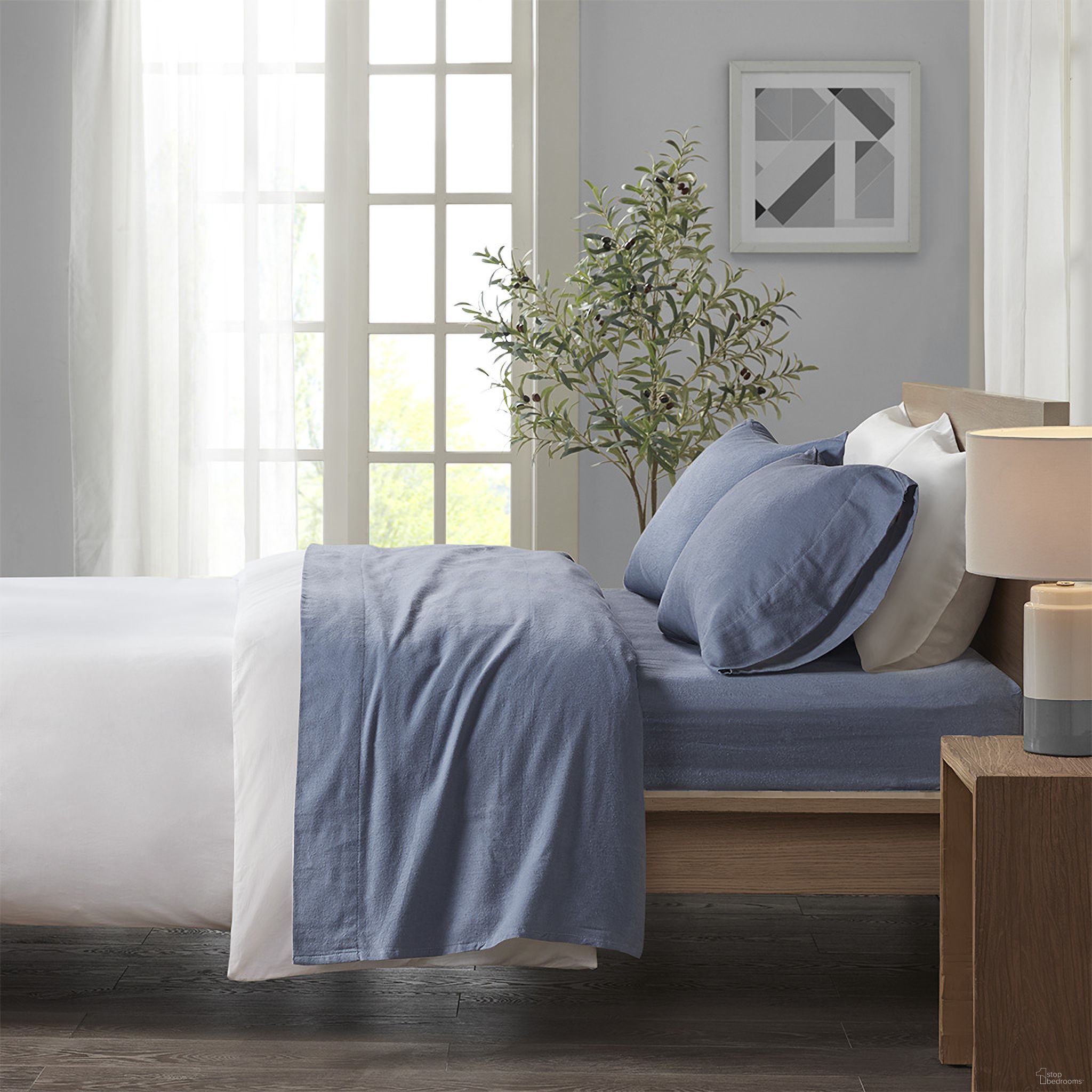 Cozy Cotton Flannel 4 Piece Full Sheet Set In Blue Solid