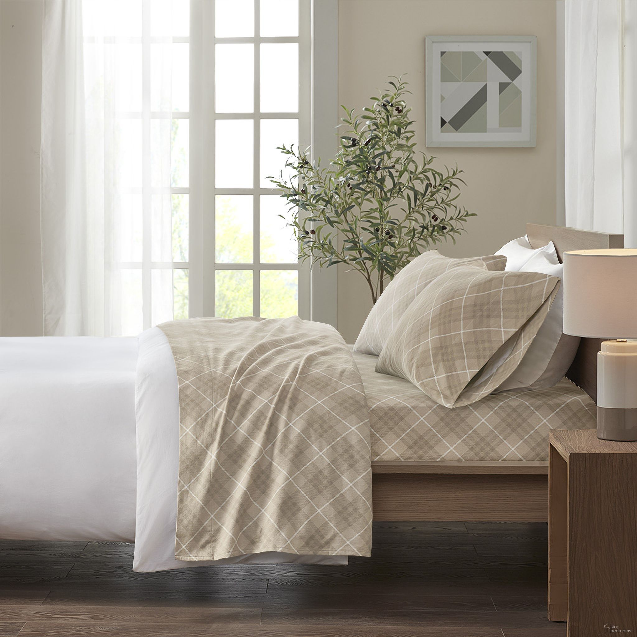 Cozy Cotton Flannel 4 Piece California King Sheet Set In Tan Plaid
