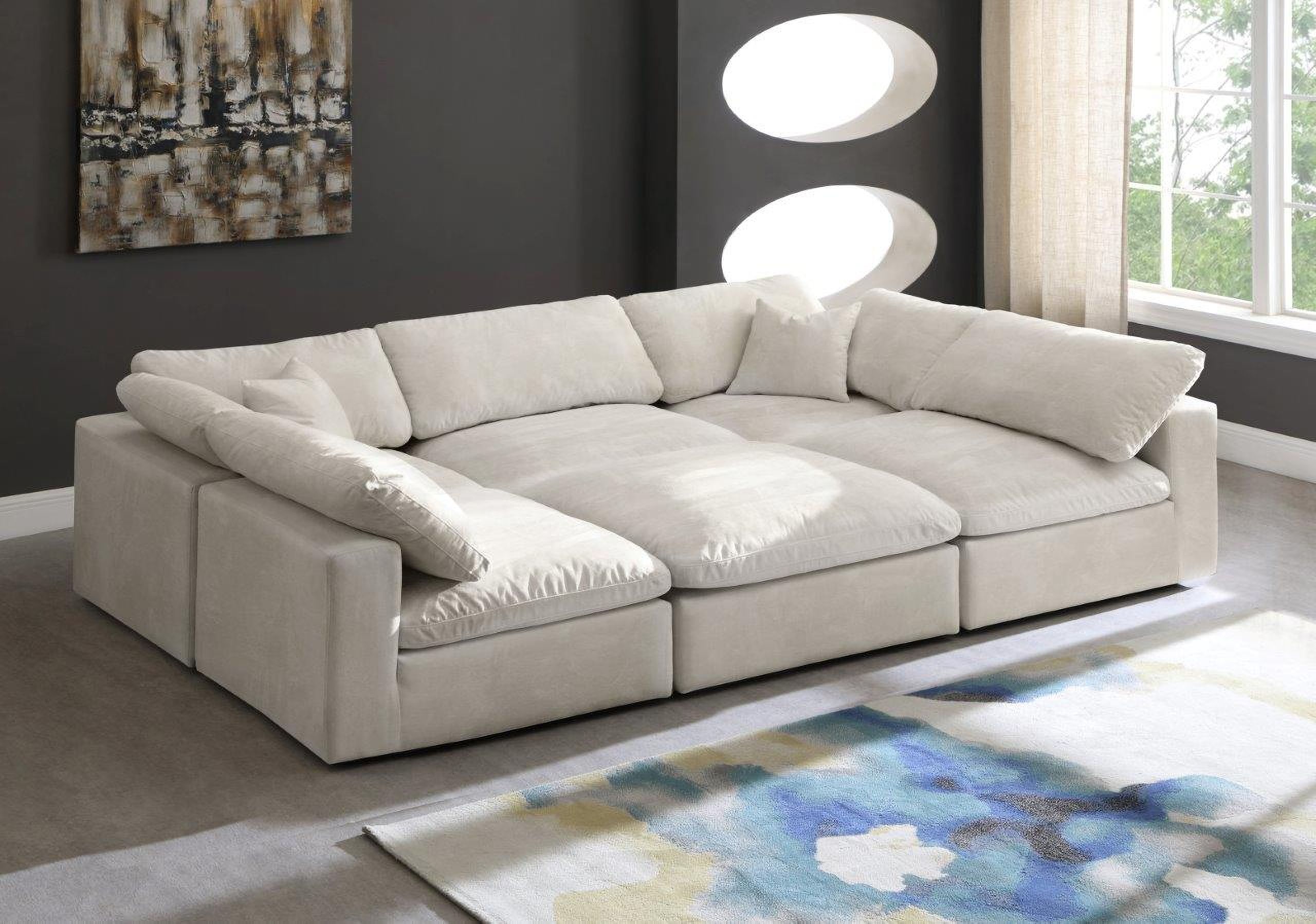 The appearance of Cozy Velvet Comfort 6 Piece Modular Sectional In Cream designed by Meridian in the modern / contemporary interior design. This cream velvet piece of furniture was selected by 1StopBedrooms from Cozy Collection to add a touch of cosiness and style into your home. Sku: 634Cream-Corner;634Cream-Corner;634Cream-Armless;634Cream-Armless;634Cream-Armless;634Cream-Ott. Material: Velvet. Layout: U-Shape.