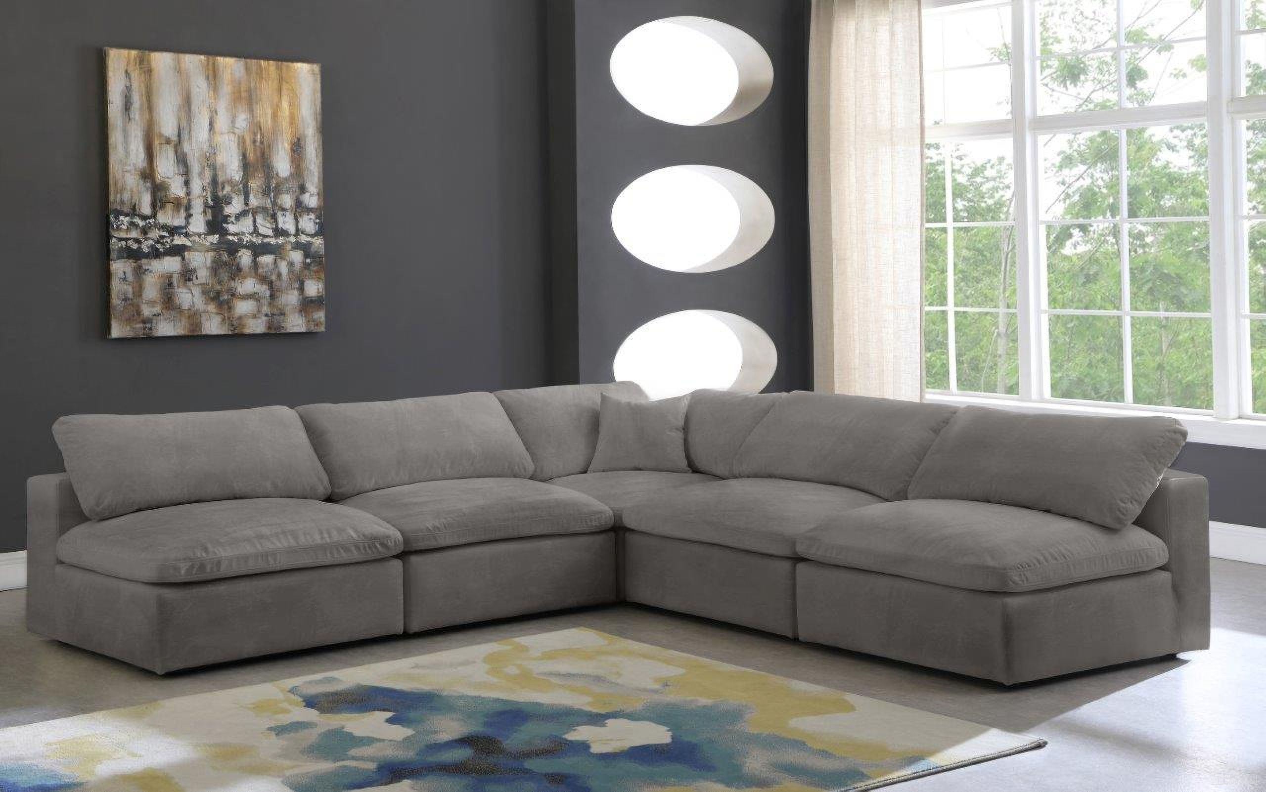 Cozy Velvet Comfort 5 Piece Modular Sectional In Grey