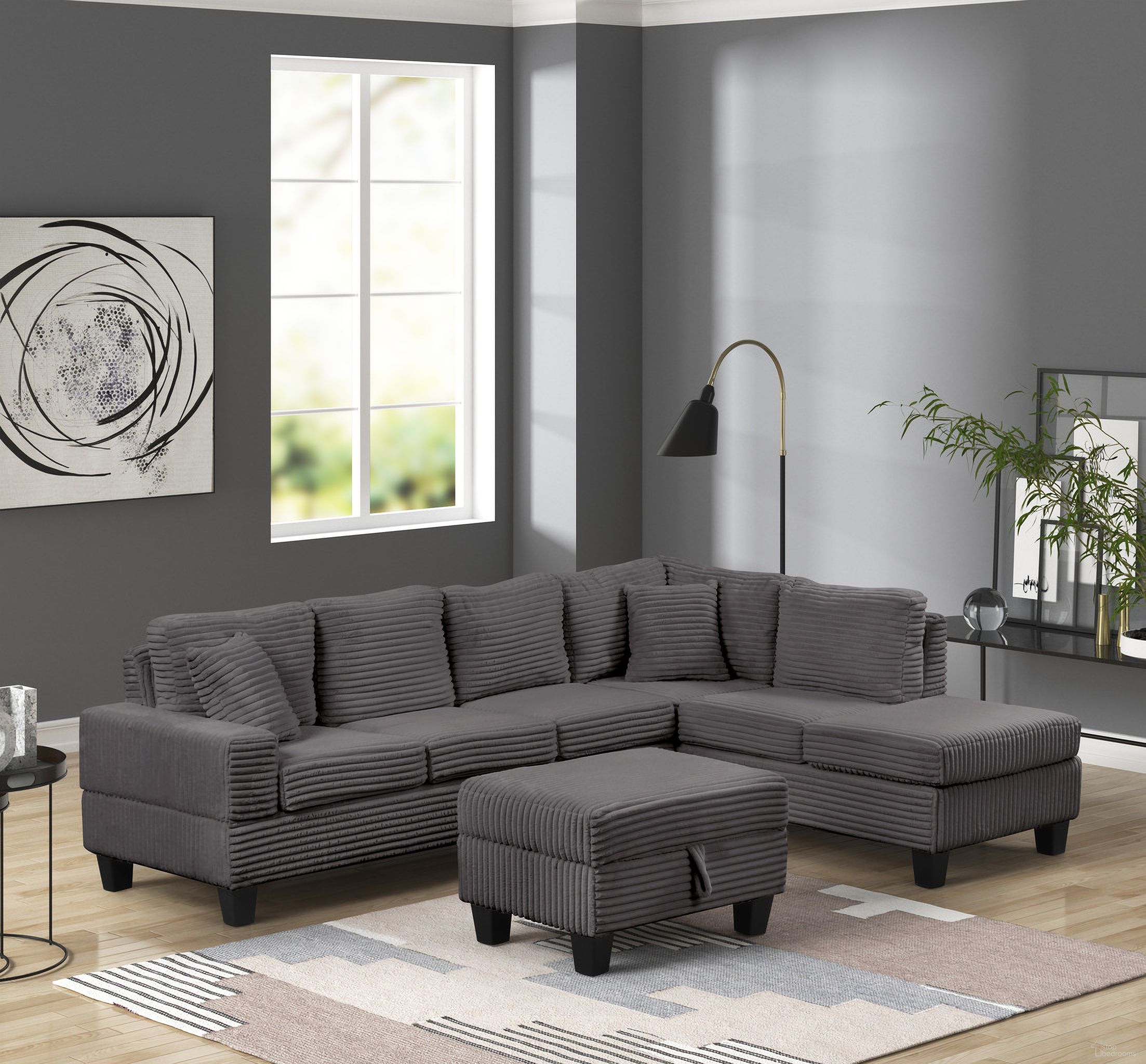The appearance of Cozy L Shaped Sectional Sofa In Gray designed by Galaxy Home Furnishings in the modern / contemporary interior design. This gray piece of furniture was selected by 1StopBedrooms from Cozy Collection to add a touch of cosiness and style into your home. Sku: 601955552134-1;601955552134-2;601955552134-3. Material: Velvet. Layout: L-Shape.