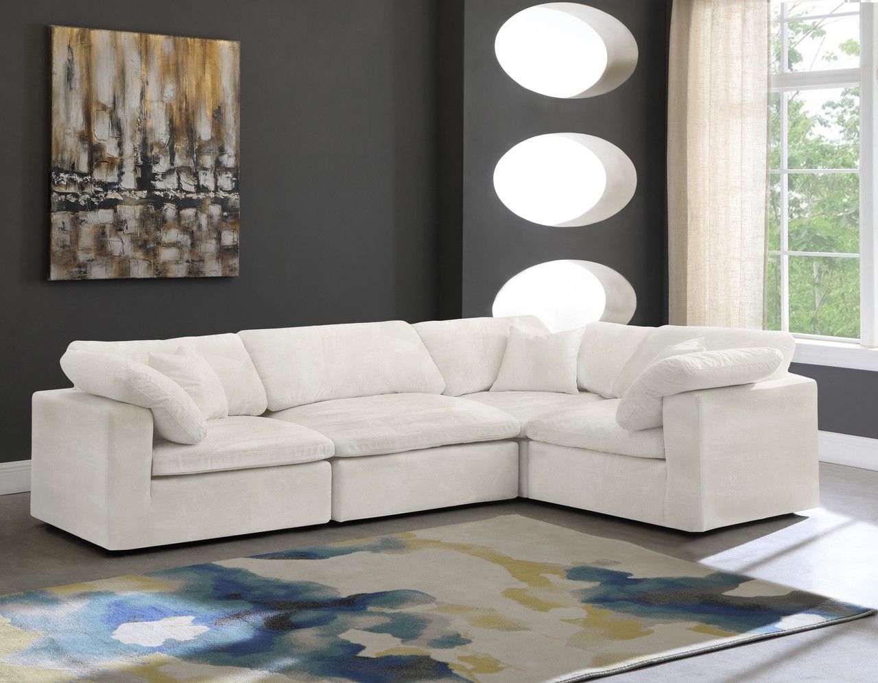 Cozy Modular Sectional In Cream Velvet