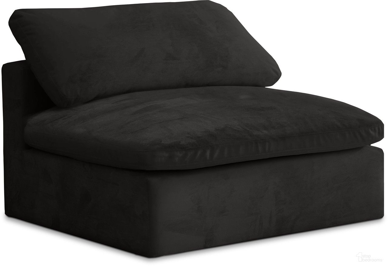 The appearance of Cozy Velvet Armless Chair In Black designed by Meridian in the modern / contemporary interior design. This black piece of furniture  was selected by 1StopBedrooms from Cozy Collection to add a touch of cosiness and style into your home. Sku: 634Black-Armless. Material: Velvet.