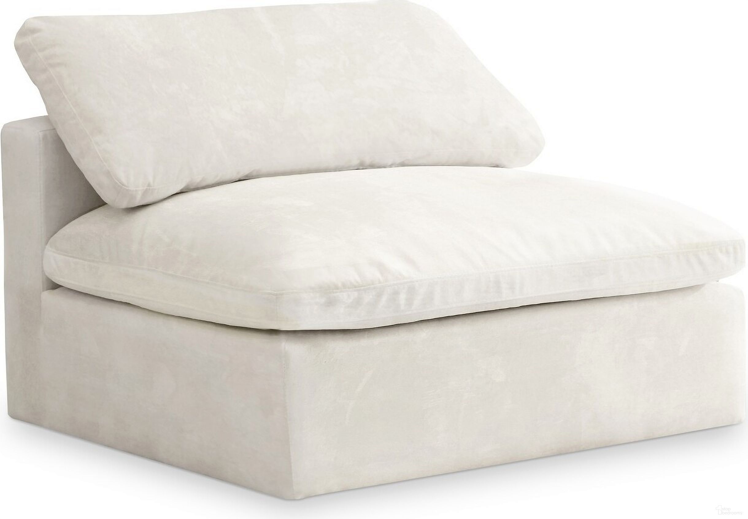 The appearance of Cozy Velvet Armless Chair In Cream designed by Meridian in the modern / contemporary interior design. This cream velvet piece of furniture  was selected by 1StopBedrooms from Cozy Collection to add a touch of cosiness and style into your home. Sku: 634Cream-Armless. Material: Velvet.