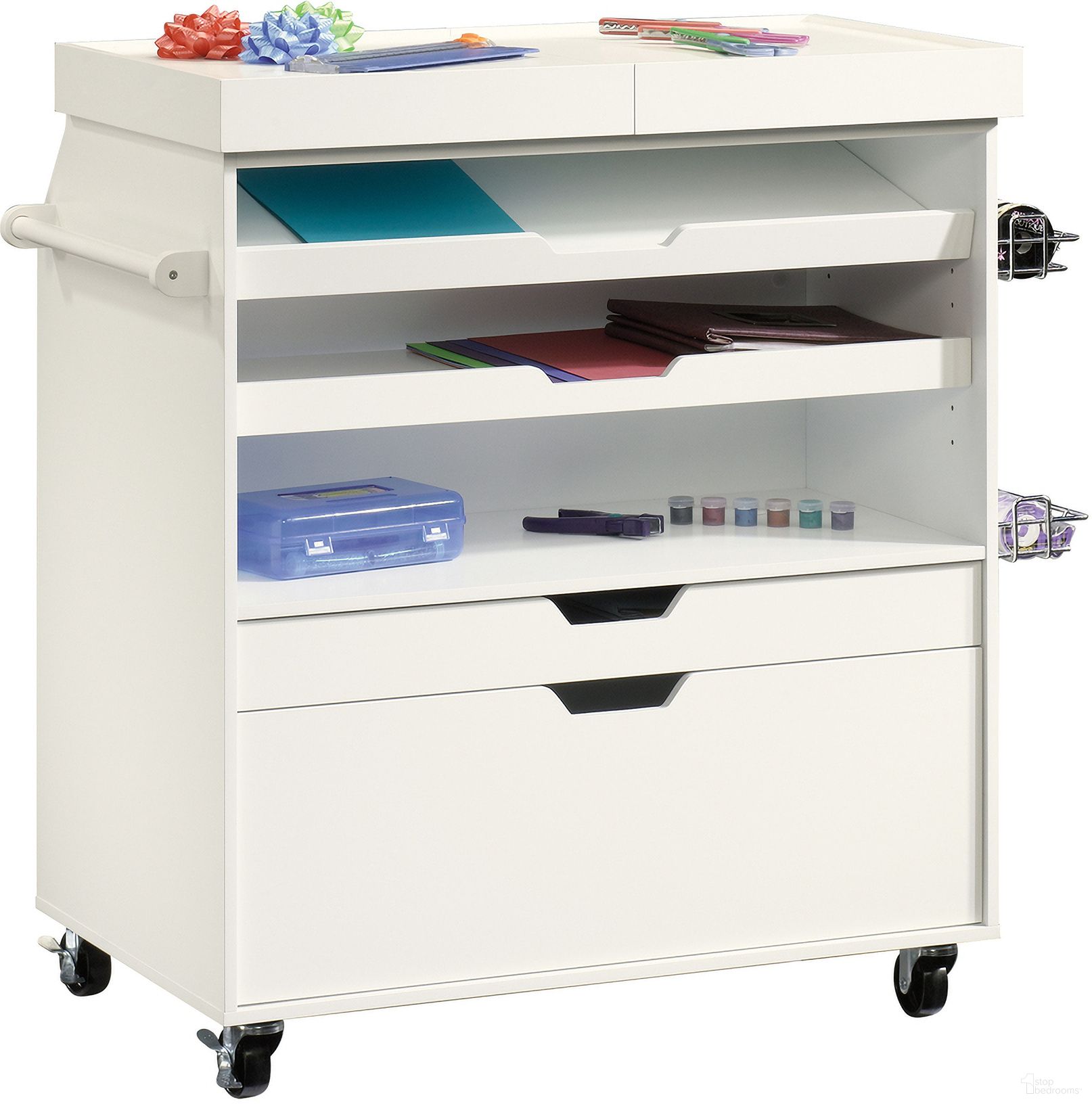 The appearance of Craft Pro Series Craft Cart In White designed by Sauder in the country / farmhouse interior design. This white piece of furniture  was selected by 1StopBedrooms from Craft Pro Series Collection to add a touch of cosiness and style into your home. Sku: 417047. Material: Engineered Wood.