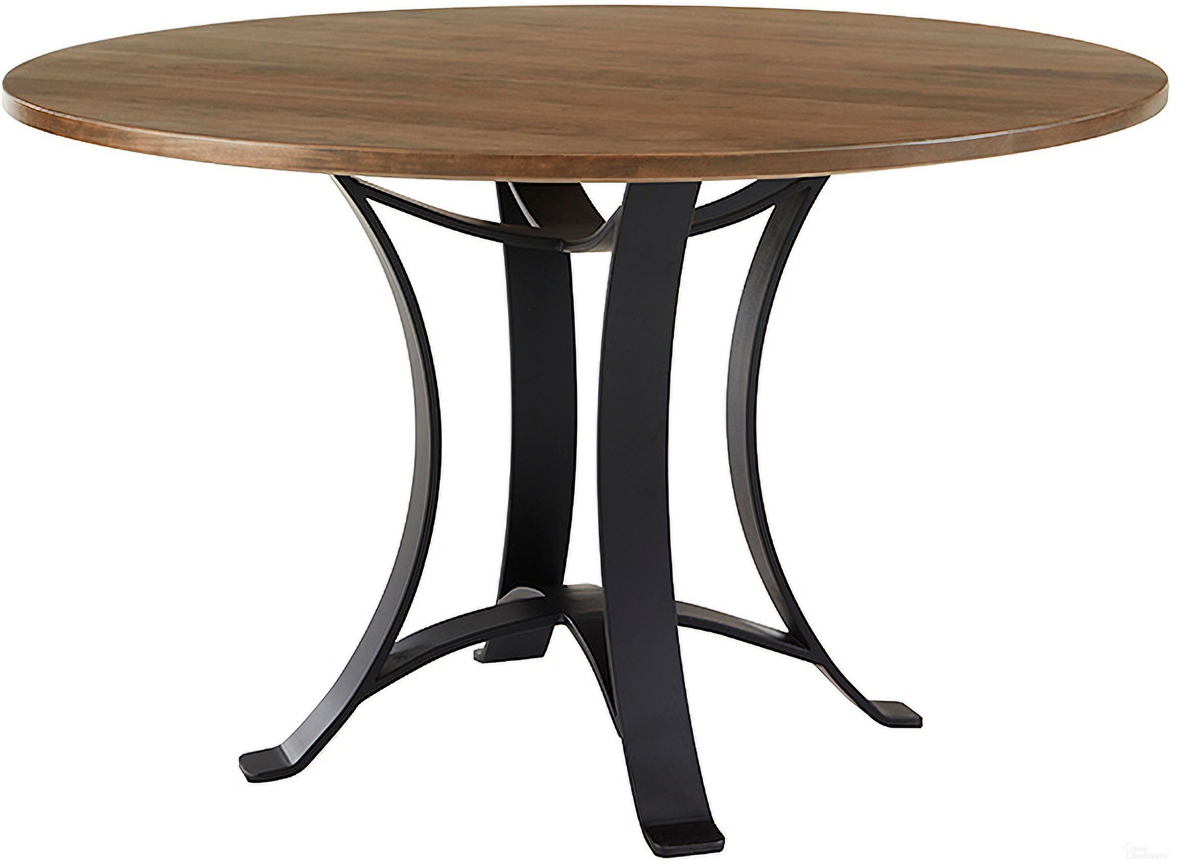 The appearance of Crafted 48 Inch Round Table With Metal Base In Medium Cherry designed by Artisan & Post in the transitional interior design. This medium cherry piece of furniture was selected by 1StopBedrooms from Crafted Cherry Collection to add a touch of cosiness and style into your home. Sku: 151-048;151-200. Table Base Style: Pedestal. Table Top Shape: Round. Material: Wood. Size: 48".