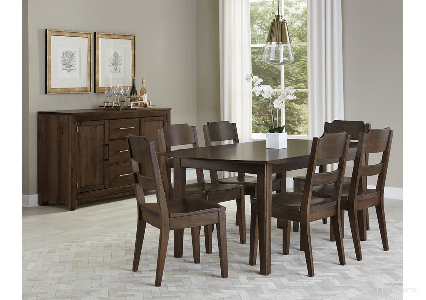 The appearance of Crafted 94 Inch Surfboard Dining Room Set In Dark Cherry designed by Artisan & Post in the transitional interior design. This dark cherry piece of furniture  was selected by 1StopBedrooms from Crafted Cherry Collection to add a touch of cosiness and style into your home. Sku: 150-094;150-010. Table Base Style: Legs. Material: Wood. Table Top Shape: Rectangular. Size: 38" x 94".