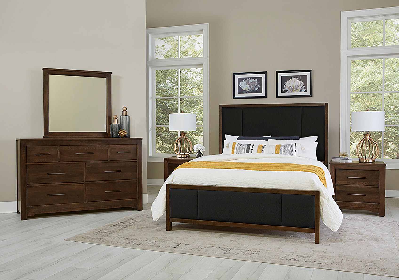 The appearance of Crafted Cherry Bedroom Set In Dark Cherry and Black designed by Artisan & Post in the transitional interior design. This dark cherry and black piece of furniture was selected by 1StopBedrooms from Crafted Cherry Collection to add a touch of cosiness and style into your home. Sku: 150-552;150-255;150-922;150-227. Material: Wood. Bed Size: Queen. Bed Type: Upholstered Bed.