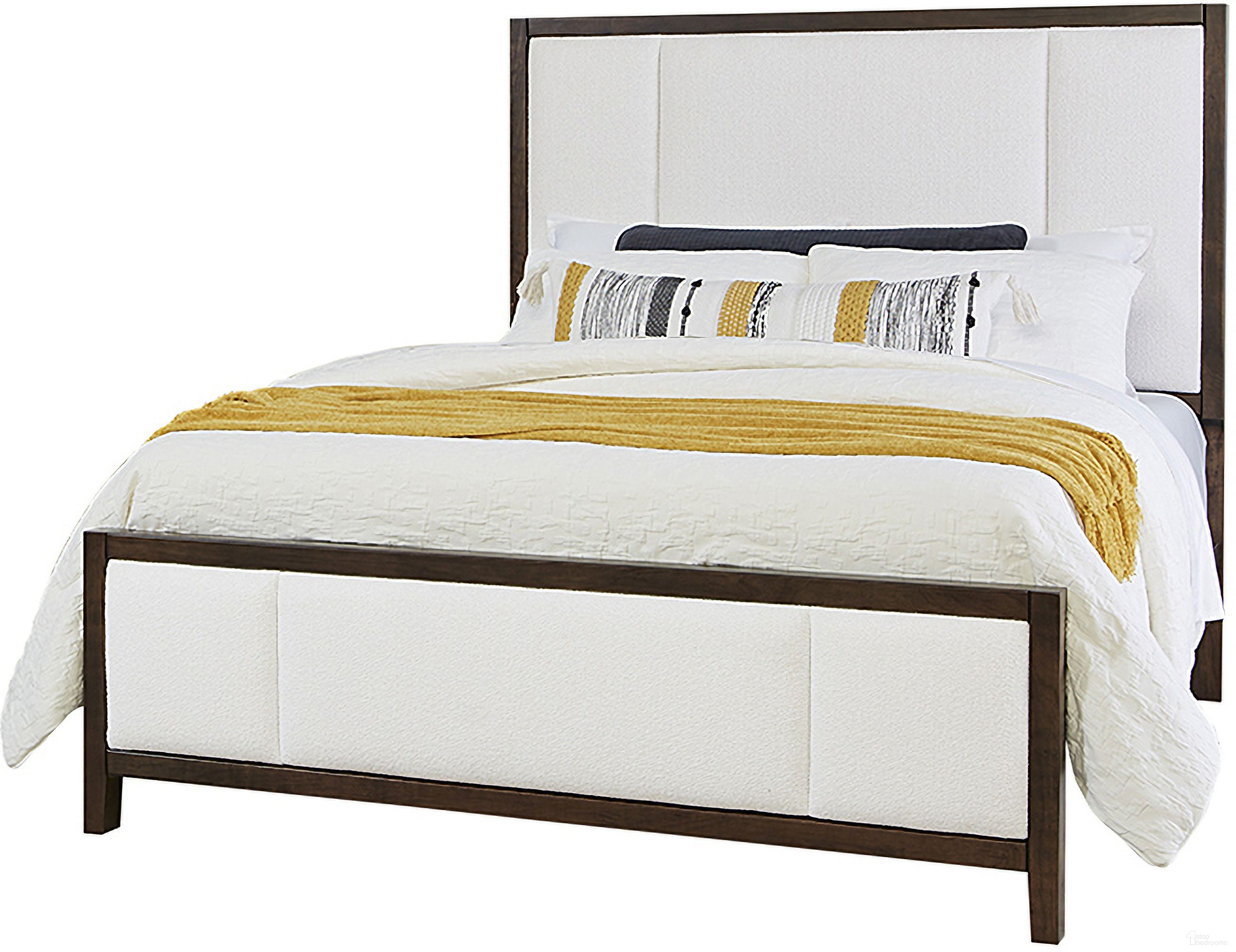 The appearance of Crafted Dark Cherry King Upholstered Bed In White Fabric designed by Artisan & Post in the transitional interior design. This white piece of furniture  was selected by 1StopBedrooms from Crafted Cherry Collection to add a touch of cosiness and style into your home. Sku: 150-661;150-166;150-933;MS-MS2. Material: Wood. Bed Size: King. Bed Type: Upholstered Bed.