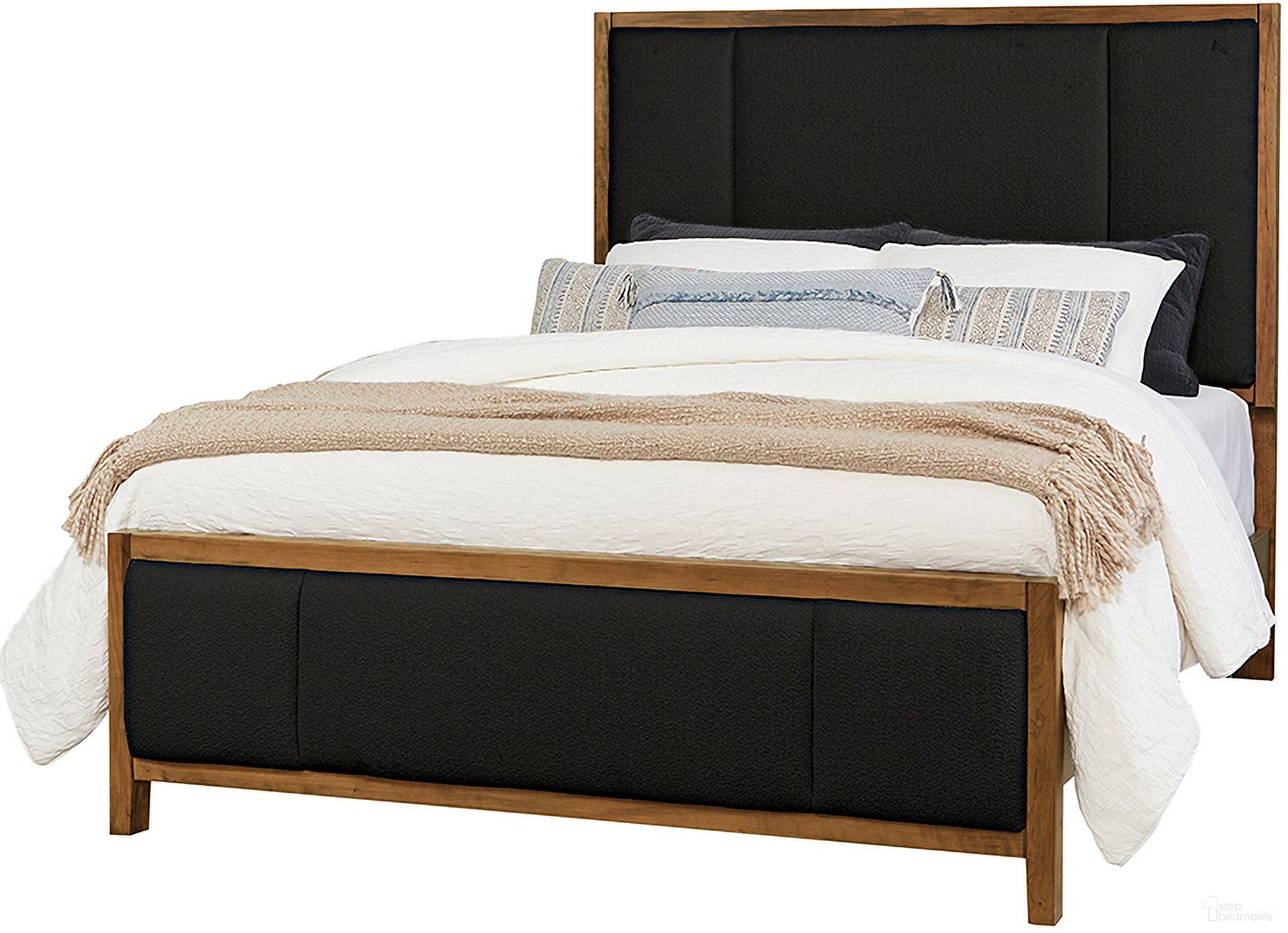 The appearance of Crafted Medium Cherry King Upholstered Bed In Black Fabric designed by Artisan & Post in the transitional interior design. This black piece of furniture  was selected by 1StopBedrooms from Crafted Cherry Collection to add a touch of cosiness and style into your home. Sku: 151-662;151-266;151-933;MS-MS2. Material: Wood. Bed Size: King. Bed Type: Upholstered Bed.