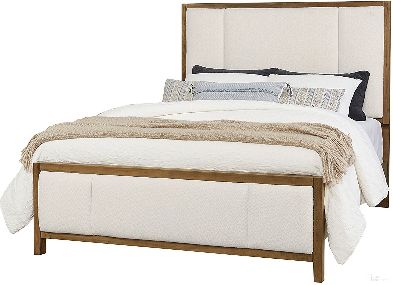 The appearance of Crafted Medium Cherry Queen Upholstered Bed In White Fabric designed by Artisan & Post in the transitional interior design. This white piece of furniture  was selected by 1StopBedrooms from Crafted Cherry Collection to add a touch of cosiness and style into your home. Sku: 151-551;151-155;151-922. Material: Wood. Bed Size: Queen. Bed Type: Upholstered Bed.