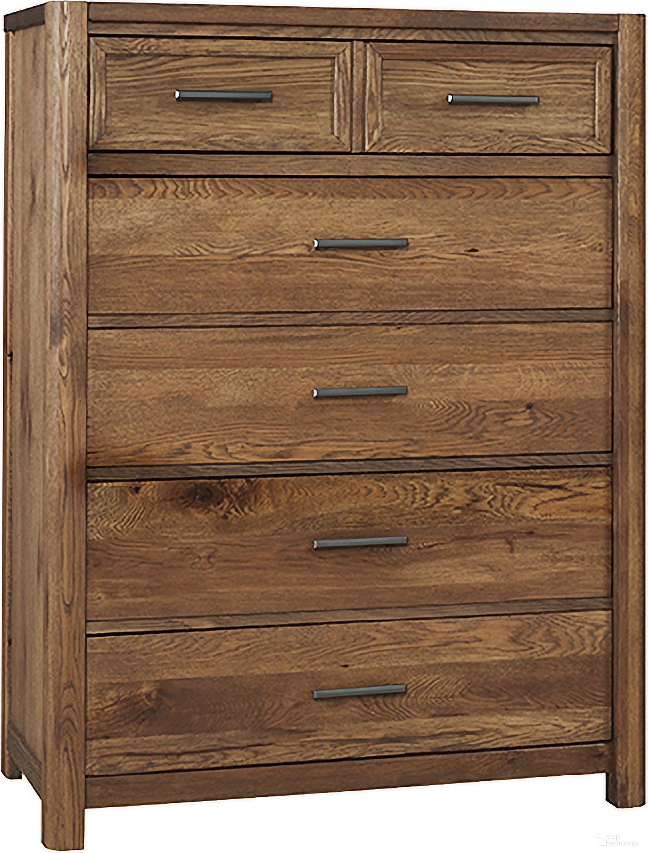 The appearance of Crafted Oak 5 Drawer Chest In Natural designed by Vaughan Bassett in the transitional interior design. This natural piece of furniture  was selected by 1StopBedrooms from Crafted Oak Collection to add a touch of cosiness and style into your home. Sku: 790-115. Material: Wood.