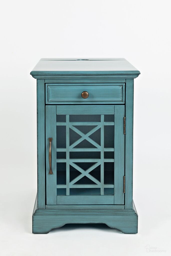 The appearance of Craftsman USB Charging Chairside End Table In Antique Blue designed by Jofran in the transitional interior design. This antique blue piece of furniture  was selected by 1StopBedrooms from Craftsman Collection to add a touch of cosiness and style into your home. Sku: 175-22. Material: Acacia.