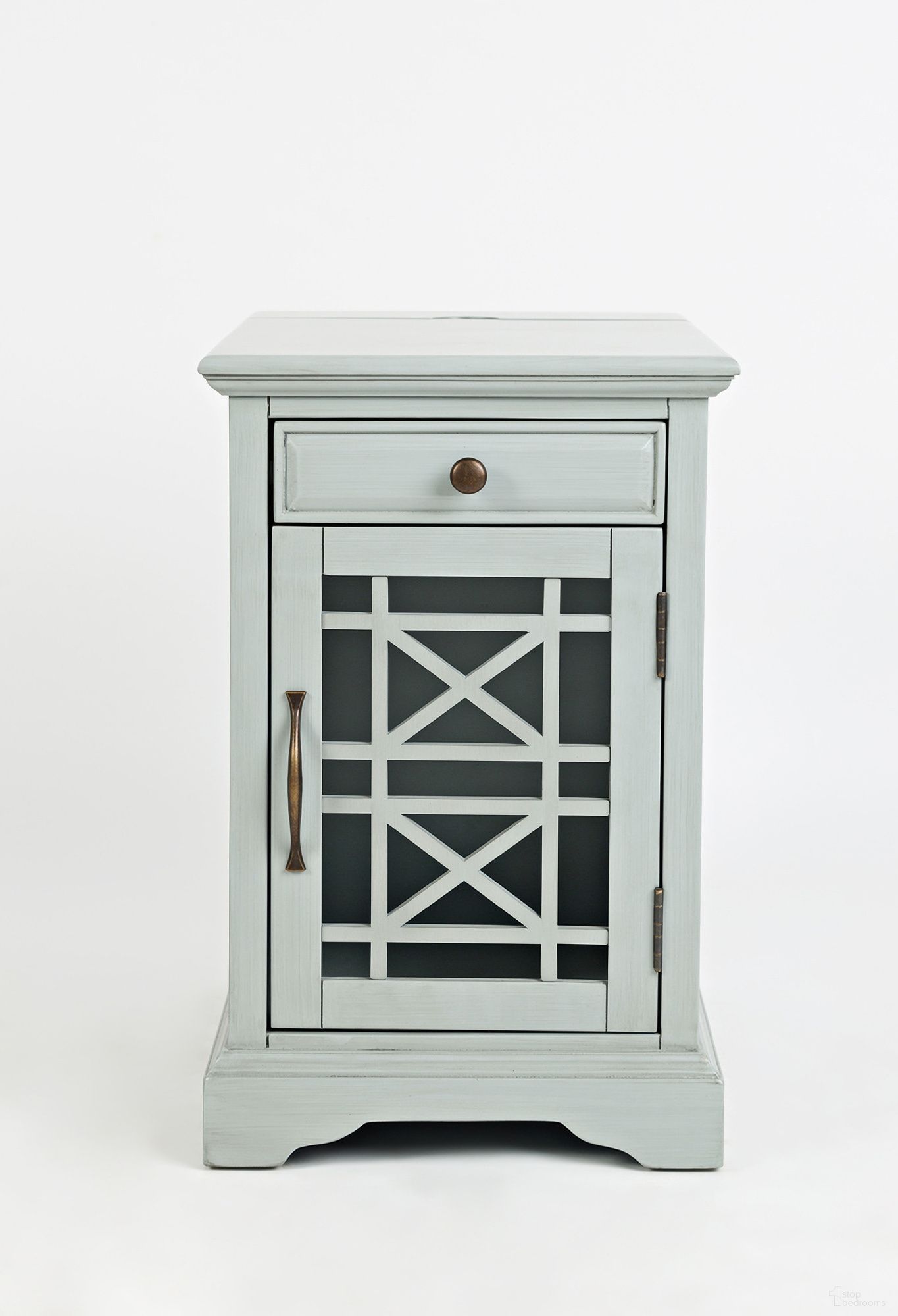 The appearance of Craftsman USB Charging Chairside End Table In Grey designed by Jofran in the transitional interior design. This grey piece of furniture  was selected by 1StopBedrooms from Craftsman Collection to add a touch of cosiness and style into your home. Sku: 375-22. Material: Acacia.