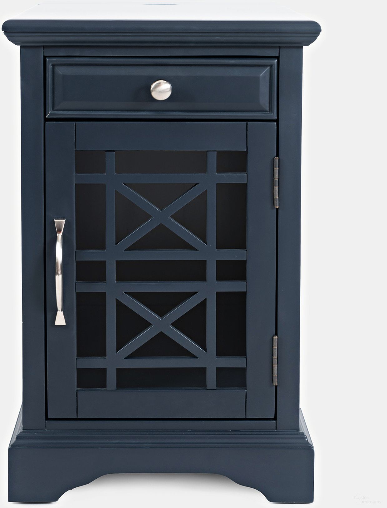 The appearance of Craftsman USB Charging Chairside End Table In Navy designed by Jofran in the modern / contemporary interior design. This navy piece of furniture  was selected by 1StopBedrooms from Craftsman Collection to add a touch of cosiness and style into your home. Sku: 775-22. Material: Acacia.