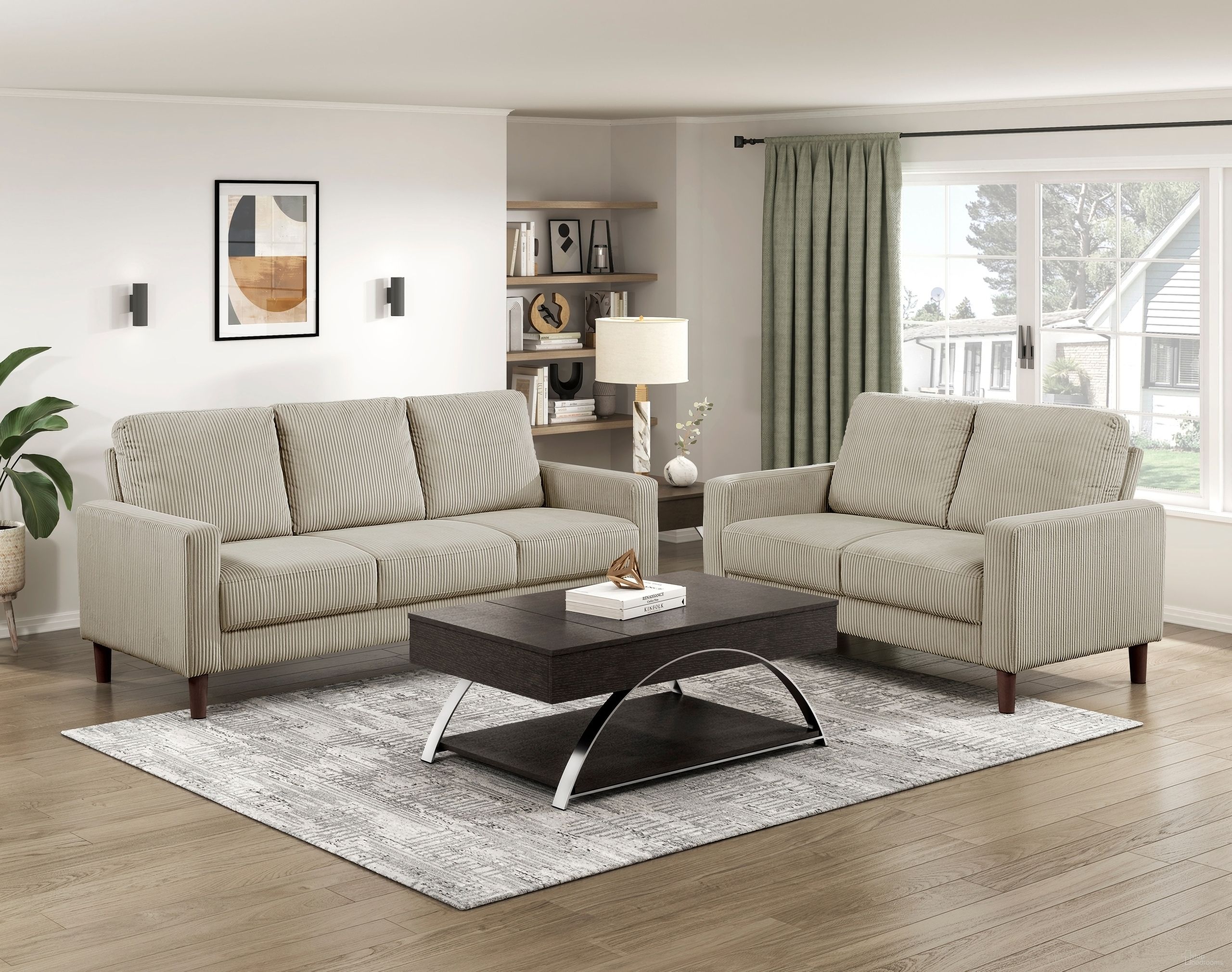 The appearance of Crandall Living Room Set In Taupe designed by Homelegance in the modern / contemporary interior design. This taupe piece of furniture was selected by 1StopBedrooms from Crandall Collection to add a touch of cosiness and style into your home. Sku: 9520TPE-3;9520TPE-2. Material: Corduroy.