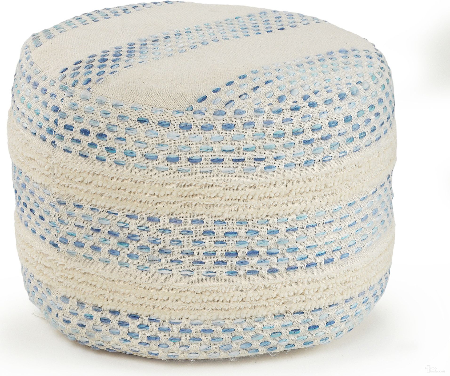 The appearance of Crava Striped Hand-Woven Cotton Blend Ottoman Pouf In Blue and Cream designed by Rajani Home in the coastal interior design. This blue/cream piece of furniture was selected by 1StopBedrooms from Bova Collection to add a touch of cosiness and style into your home. Sku: 7C326808G49348. Material: Cotton.