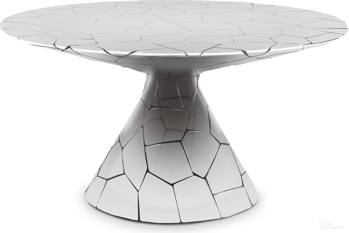 The appearance of Crazy Cut Dining Table designed by Phillips Collection in the modern / contemporary interior design. This silver piece of furniture  was selected by 1StopBedrooms from Crazy Cut Collection to add a touch of cosiness and style into your home. Sku: PH64769. Table Base Style: Pedestal. Table Top Shape: Round. Material: Stainless Steel. Size: 56".