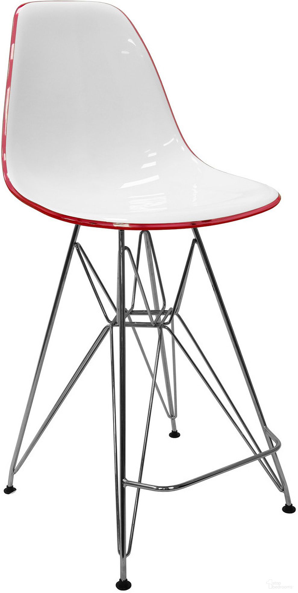 The appearance of Cresco Acrylic Barstool In White and Red designed by LeisureMod in the modern / contemporary interior design. This white and red piece of furniture was selected by 1StopBedrooms from Cresco Collection to add a touch of cosiness and style into your home. Sku: CB30WR. Material: Acrylic.