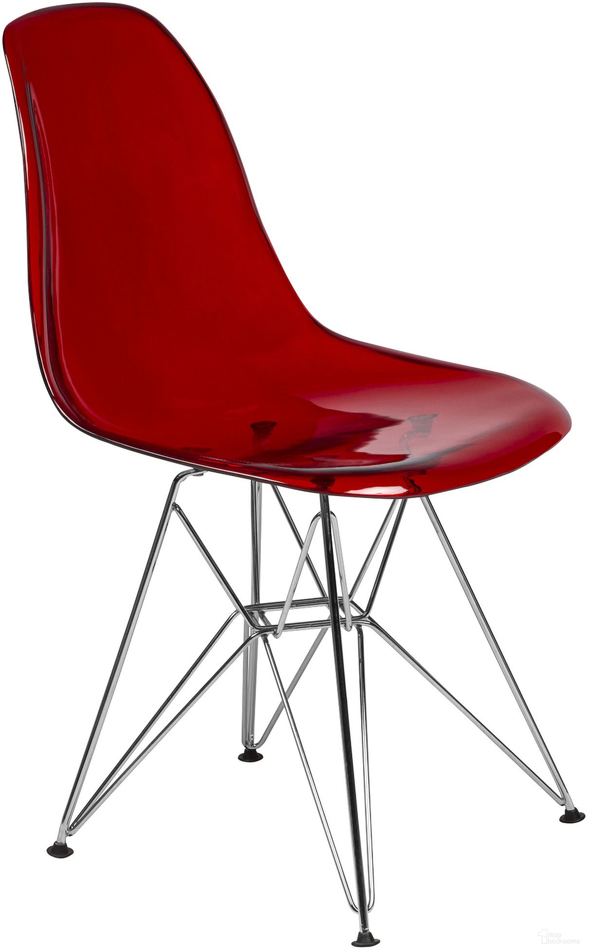 The appearance of Cresco Molded Eiffel Side Chair In Transparent Red/Chrome designed by LeisureMod in the modern / contemporary interior design. This transparent red piece of furniture was selected by 1StopBedrooms from Cresco Collection to add a touch of cosiness and style into your home. Sku: CR19TR. Material: Plastic. Chair Type: Side Chair.