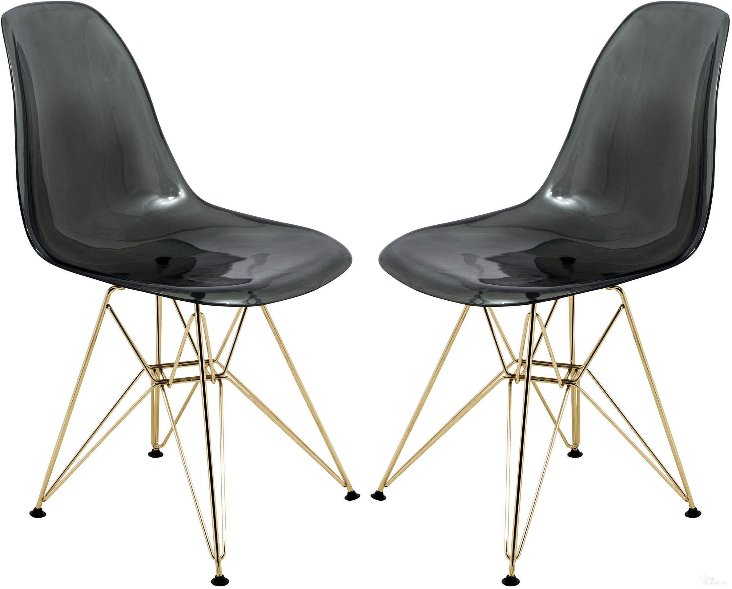 The appearance of Cresco Molded Eiffel Side Chair Set of 2 In Transparent Black designed by LeisureMod in the modern / contemporary interior design. This transparent black piece of furniture was selected by 1StopBedrooms from Cresco Collection to add a touch of cosiness and style into your home. Sku: CR19TBLG2. Material: Plastic. Chair Type: Side Chair.