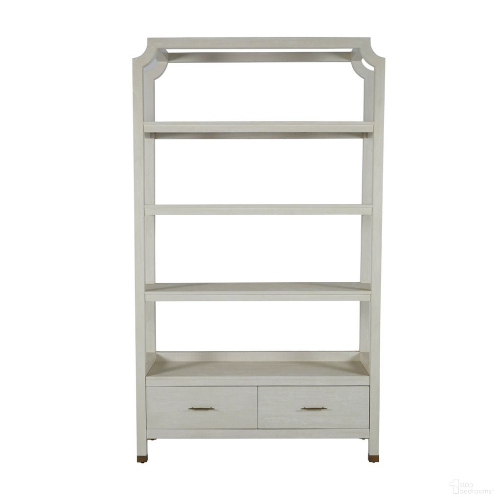 The appearance of Crest Bookcase In Cerused White and Stained Brass designed by Gabby in the transitional interior design. This cerused white/stained brass piece of furniture was selected by 1StopBedrooms from Crest Collection to add a touch of cosiness and style into your home. Sku: SCH-169295. Material: Mindi Veneer.
