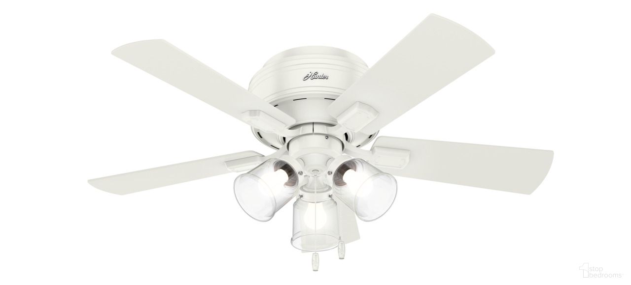 The appearance of Crestfield 42 Inch Low Profile Ceiling Fan with LED Light Kit and Pull Chain In Fresh White designed by Hunter Fan in the transitional interior design. This fresh white piece of furniture was selected by 1StopBedrooms from Crestfield Collection to add a touch of cosiness and style into your home. Sku: 52152. Material: MDF.