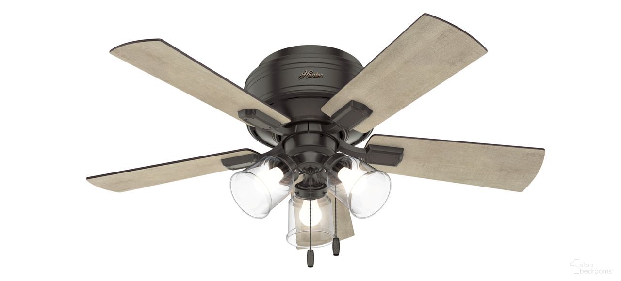 The appearance of Crestfield 42 Inch Low Profile Ceiling Fan with LED Light Kit and Pull Chain In Noble Bronze and Bleached Grey Pine designed by Hunter Fan in the transitional interior design. This noble bronze/bleached grey pine piece of furniture  was selected by 1StopBedrooms from Crestfield Collection to add a touch of cosiness and style into your home. Sku: 52153. Material: MDF.