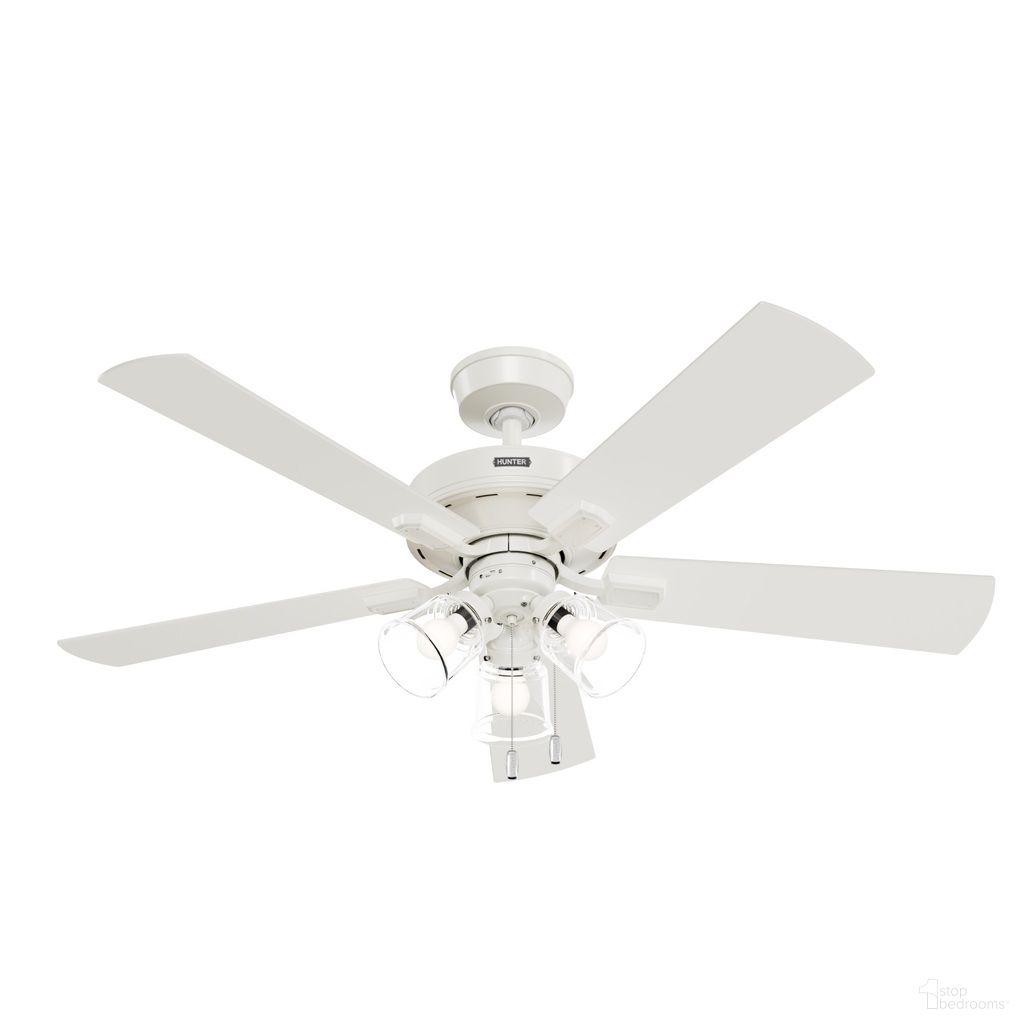 The appearance of Crestfield 52 Inch Ceiling Fan with LED Light Kit and Pull Chain In Fresh White designed by Hunter Fan in the transitional interior design. This fresh white piece of furniture was selected by 1StopBedrooms from Crestfield Collection to add a touch of cosiness and style into your home. Sku: 52535. Material: Composite.