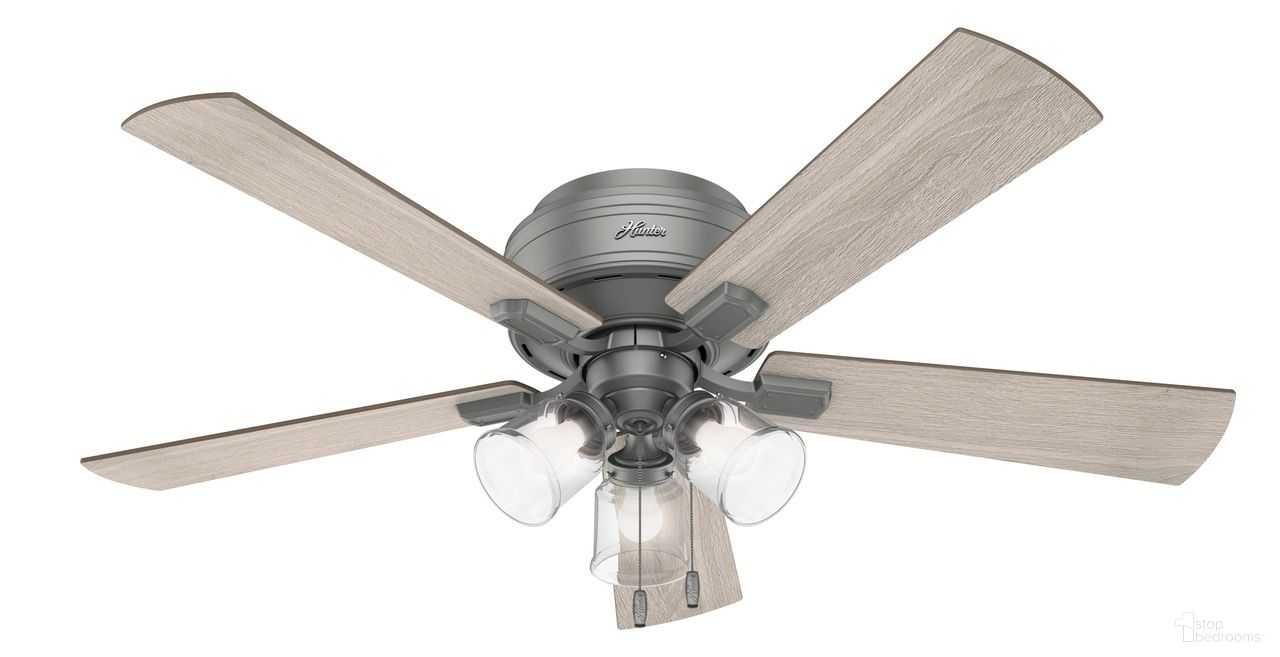 The appearance of Crestfield 52 Inch Low Profile Ceiling Fan with LED Light Kit and Pull Chain In Matte Silver and Light Gray Oak designed by Hunter Fan in the transitional interior design. This matte silver/light gray oak piece of furniture was selected by 1StopBedrooms from Crestfield Collection to add a touch of cosiness and style into your home. Sku: 51020. Material: Composite.