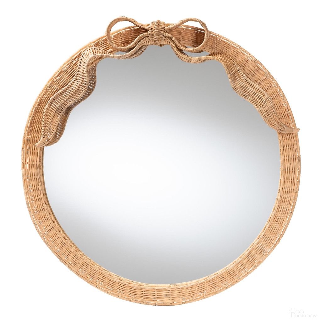 Creusa Handwoven Rattan Round Wall Mirror In Honey