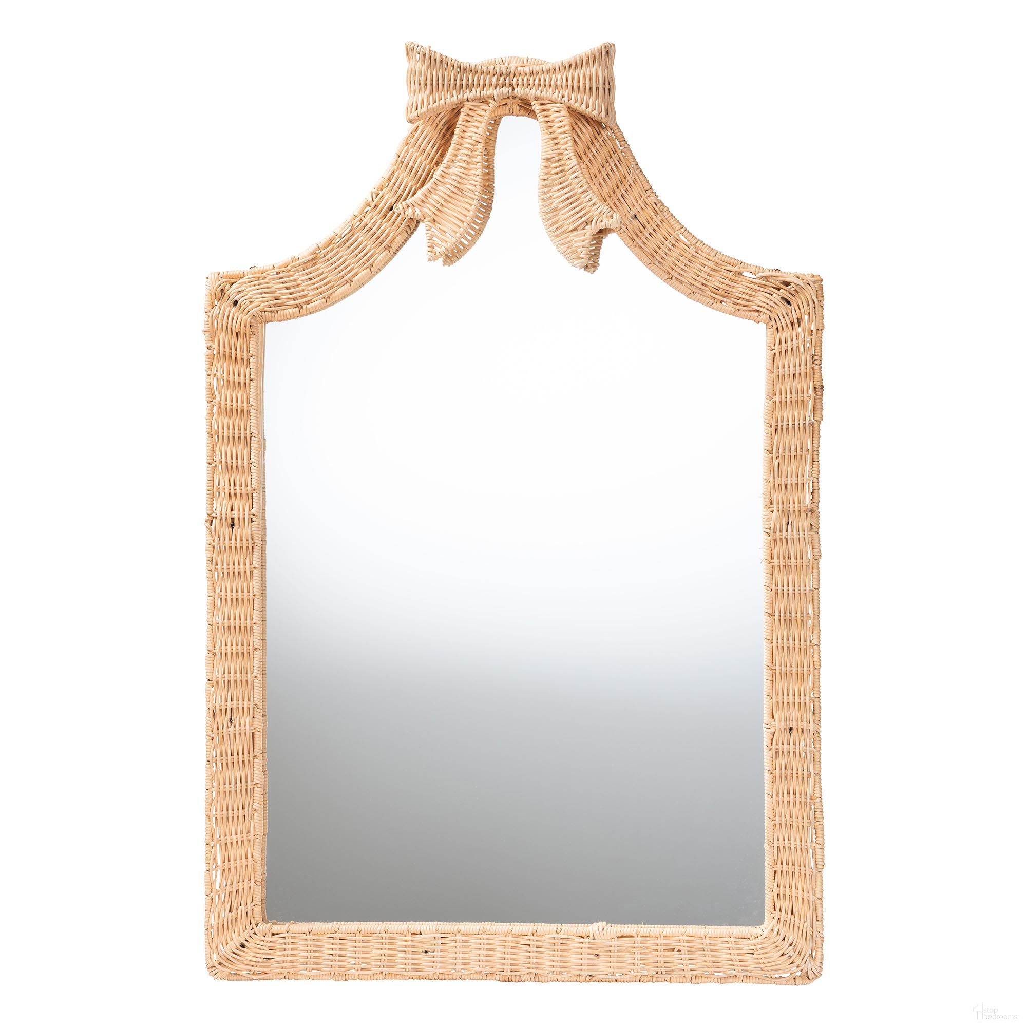 Creusa Natural Rattan Wall Mirror with Scalloped Corners In Honey