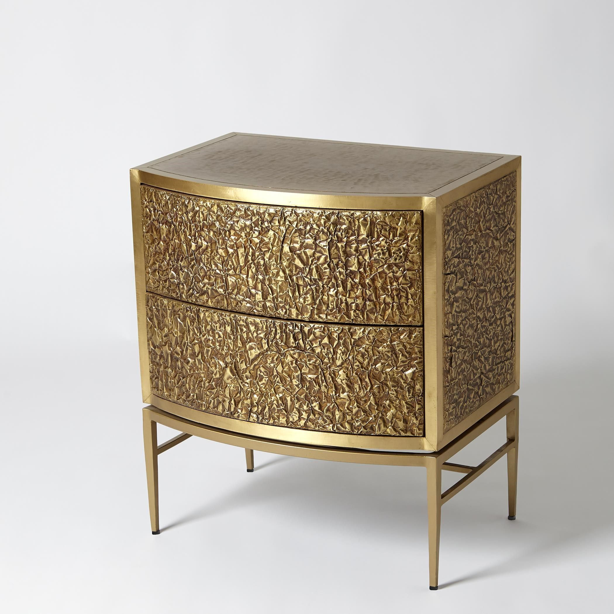 Crinkle Bedside Chest In Brass And Bronze