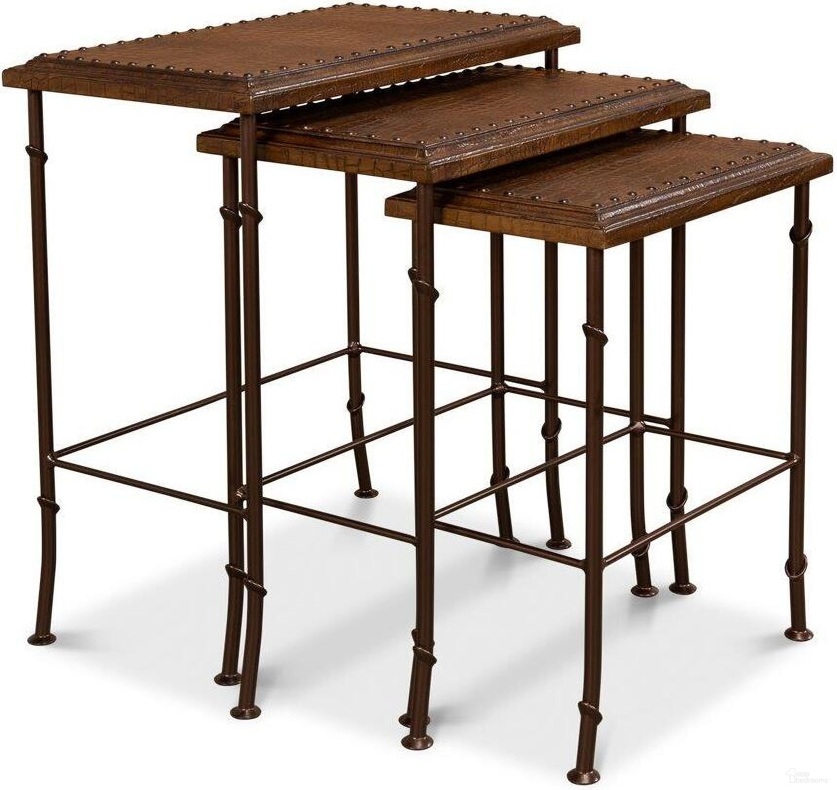 The appearance of Croc Brown Leather Nesting Tables Set Of 3 designed by Sarreid in the traditional interior design. This brown piece of furniture  was selected by 1StopBedrooms from Croc Collection to add a touch of cosiness and style into your home. Sku: 25953. Material: Leather.