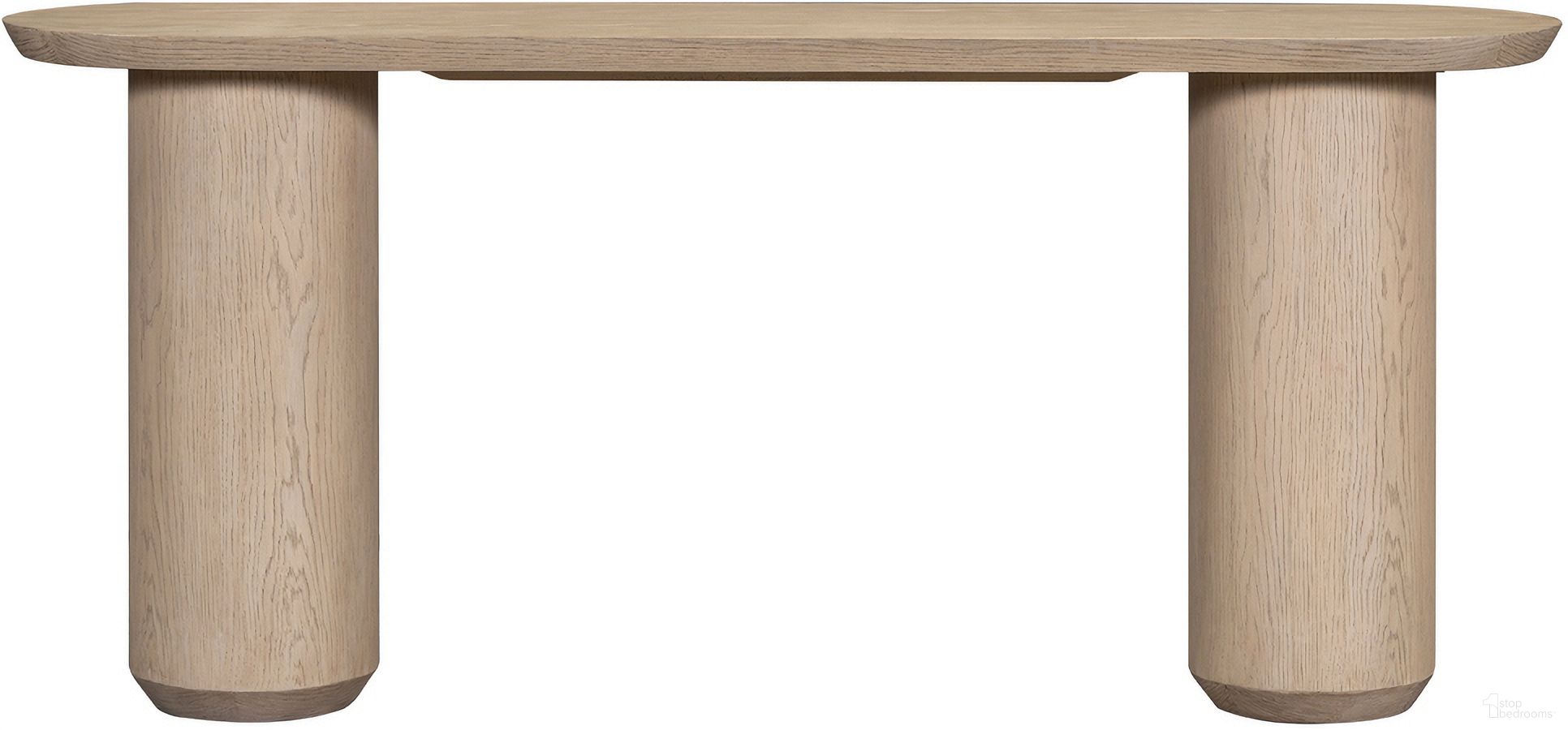 The appearance of Cromwell Raw Oak 2 Pedestal Legs Modern Design 72 Inch Console Table In Brown designed by Alder And Tweed in the modern / contemporary interior design. This brown piece of furniture  was selected by 1StopBedrooms from Cromwell Collection to add a touch of cosiness and style into your home. Sku: AT9498-RWO. Material: Oak Veneer.