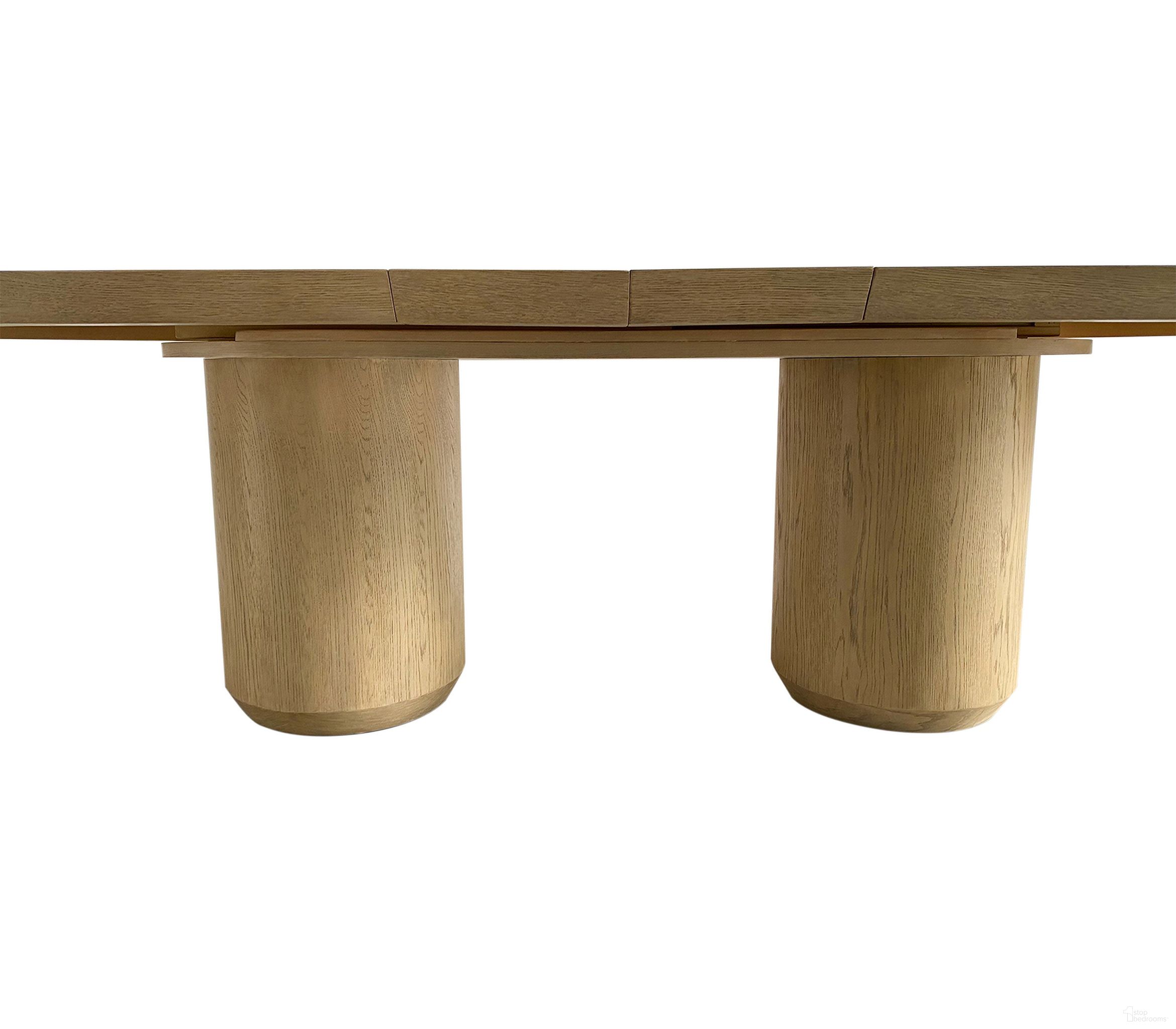 The appearance of Cromwell Solid Wood with Oak Veneer 108 Inch Extension Dining Table In Brown designed by Alder And Tweed in the modern / contemporary interior design. This brown piece of furniture  was selected by 1StopBedrooms from Cromwell Collection to add a touch of cosiness and style into your home. Sku: AT60098-RWO. Table Base Style: Double Pedestal. Table Top Shape: Oval. Size: 42" x 84". Material: Oak Veneer.