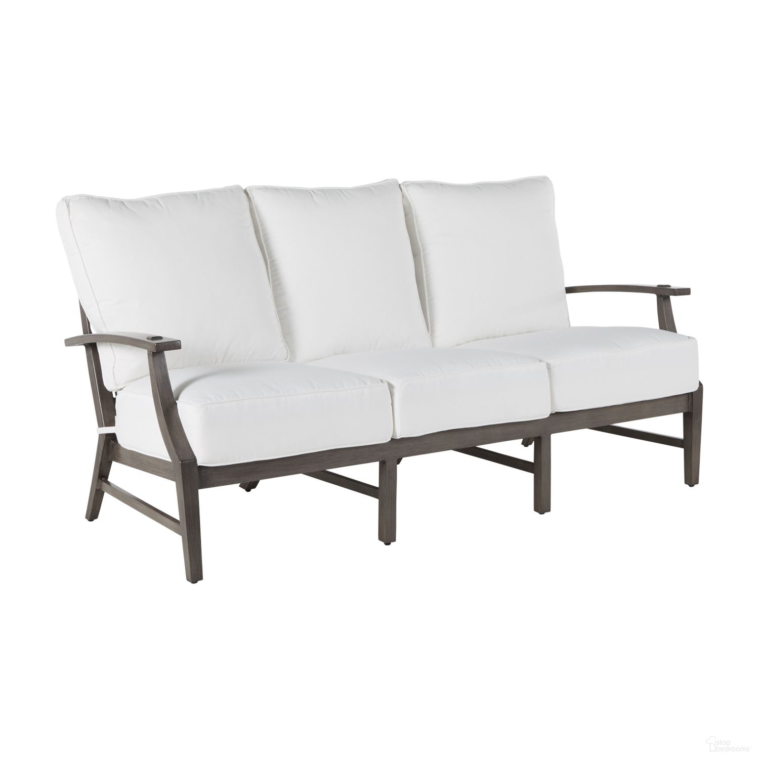 The appearance of Croquet Aluminum Sofa In Linen Dove designed by Summer Classics in the transitional interior design. This linen dove piece of furniture  was selected by 1StopBedrooms from Croquet Aluminum Collection to add a touch of cosiness and style into your home. Sku: 333531+C313P6101N. Material: Aluminum.