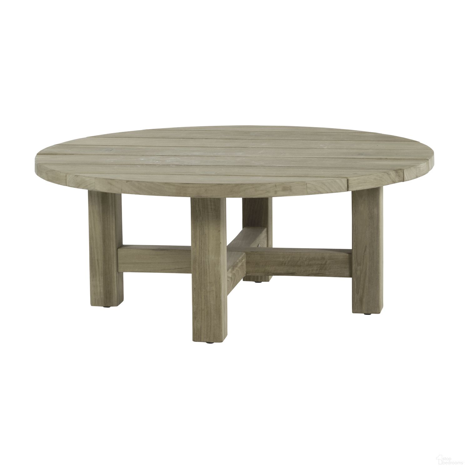 The appearance of Croquet Teak 40 Inch Round Coffee Table In Oyster Teak designed by Summer Classics in the transitional interior design. This oyster teak piece of furniture was selected by 1StopBedrooms from Croquet Teak Collection to add a touch of cosiness and style into your home. Sku: 283927. Material: Teak.