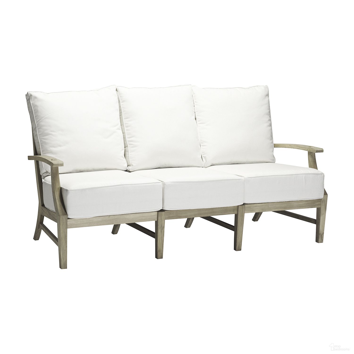 The appearance of Croquet Teak Sofa In Bali Pearl designed by Summer Classics in the transitional interior design. This bali pearl piece of furniture was selected by 1StopBedrooms from Croquet Teak Collection to add a touch of cosiness and style into your home. Sku: 283527+C033P4219N. Material: Teak.
