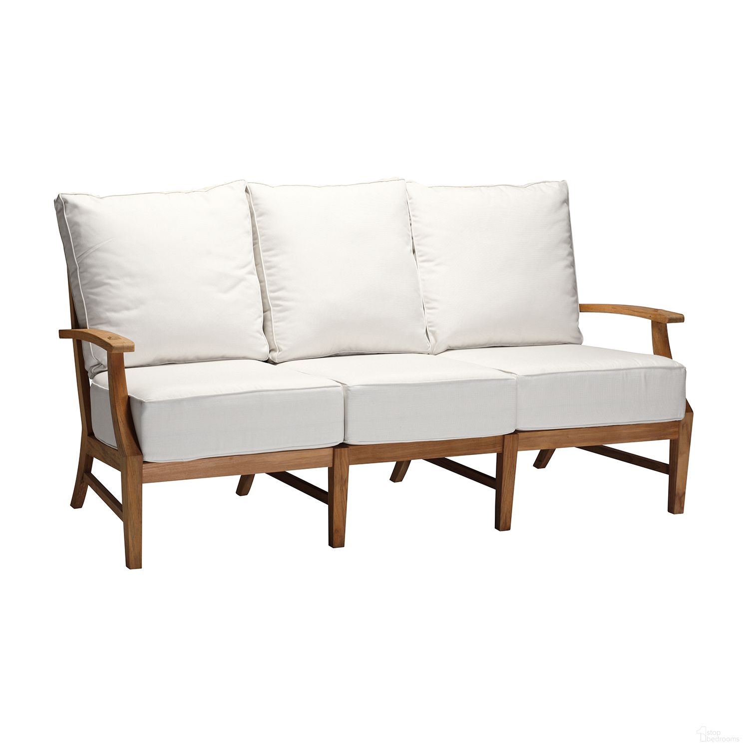 The appearance of Croquet Teak Sofa In Bali Pearl designed by Summer Classics in the transitional interior design. This bali pearl piece of furniture  was selected by 1StopBedrooms from Croquet Teak Collection to add a touch of cosiness and style into your home. Sku: 28354+C033P4219N. Material: Teak.