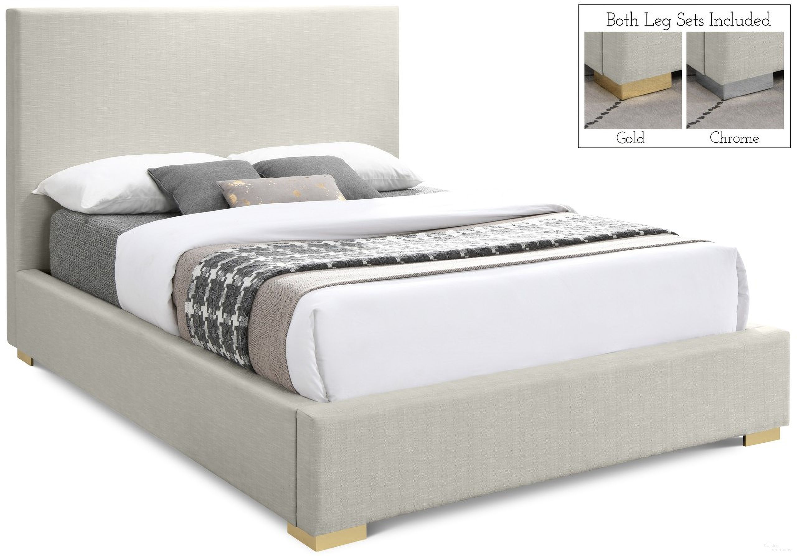 Crosby Linen Textured Fabric King Bed In Beige