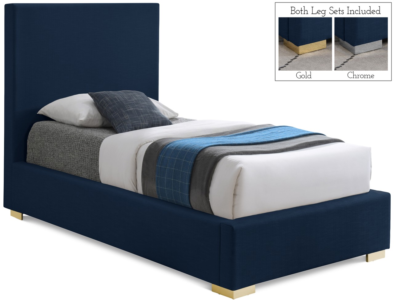 Crosby Linen Textured Fabric Twin Bed In Navy by Meridian 