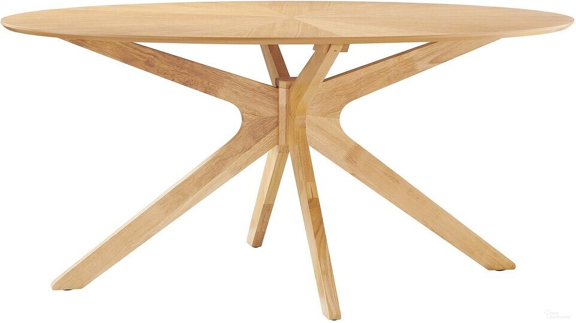 The appearance of Crossroads 63 Inch Oval Wood Dining Table In Oak designed by Modway in the transitional interior design. This oak piece of furniture  was selected by 1StopBedrooms from Crossroads Collection to add a touch of cosiness and style into your home. Sku: EEI-3848-OAK. Table Base Style: Legs. Table Top Shape: Oval. Material: MDF. Size: 44" x 63".