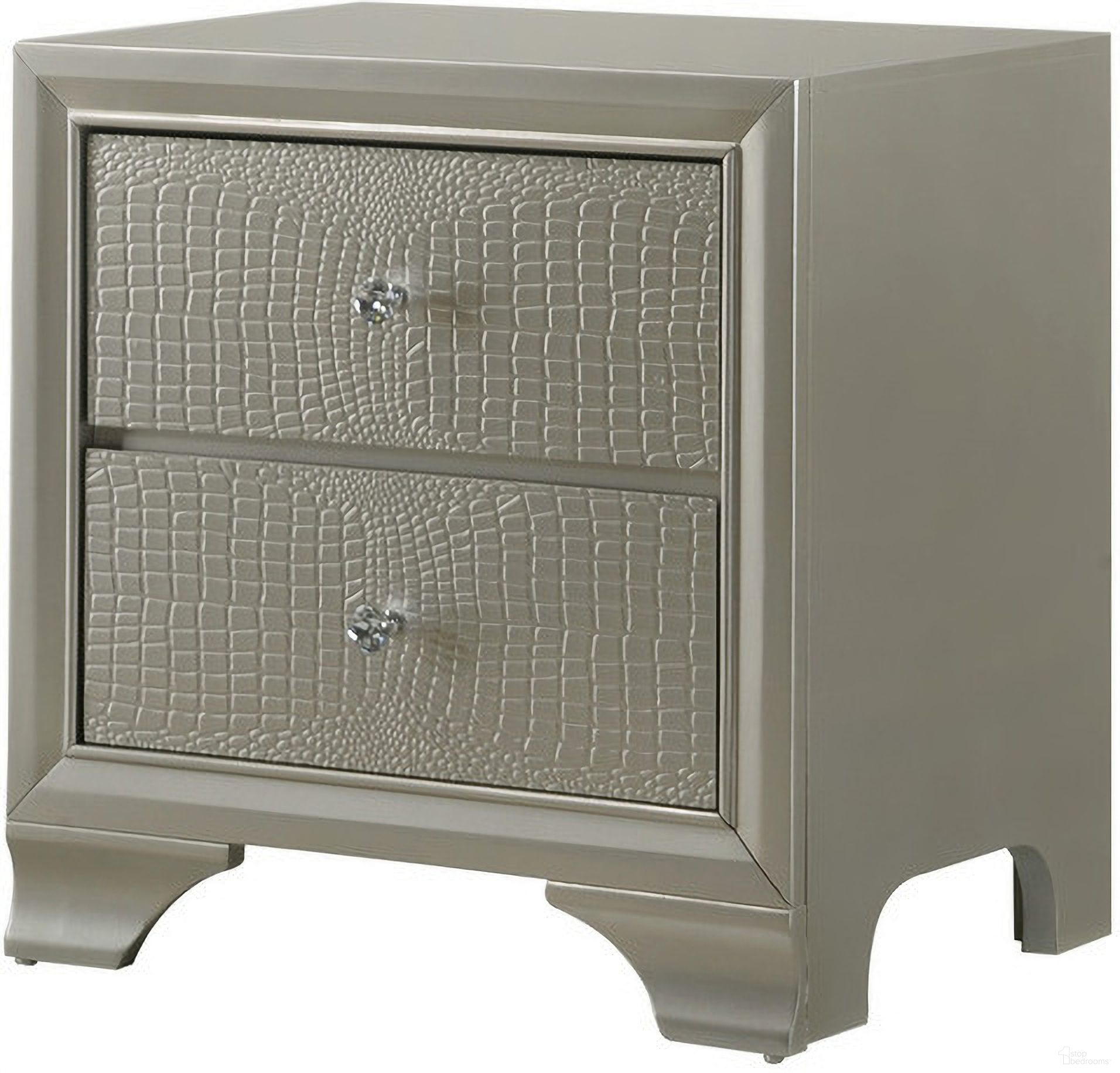 The appearance of Crown Mark Lyssa Night Stand In Champagne designed by Crown Mark in the modern / contemporary interior design. This champagne piece of furniture was selected by 1StopBedrooms from Lyssa Collection to add a touch of cosiness and style into your home. Sku: B4300-2. Material: MDF.