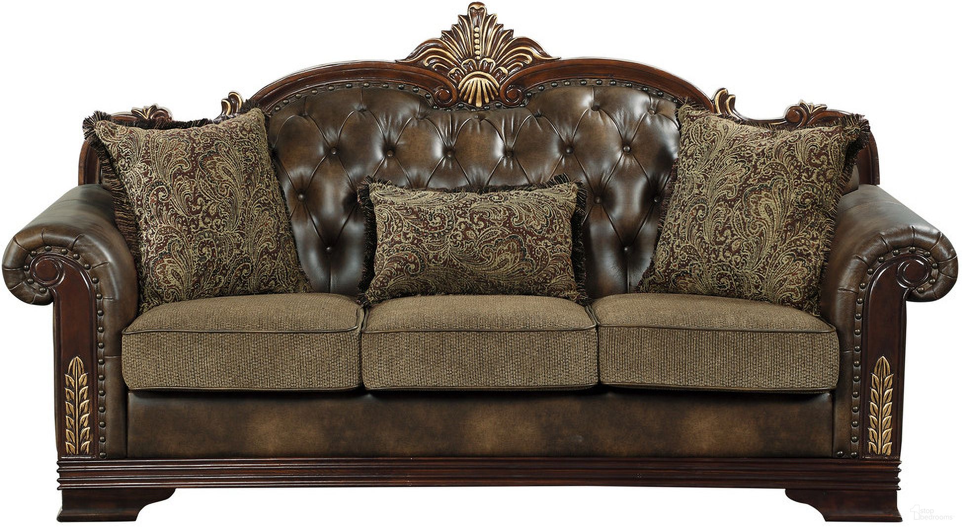 The appearance of Croydon Brown Sofa designed by Homelegance in the traditional interior design. This brown piece of furniture was selected by 1StopBedrooms from Croydon Collection to add a touch of cosiness and style into your home. Sku: 9815-3A;9815-3B. Material: Faux Leather.