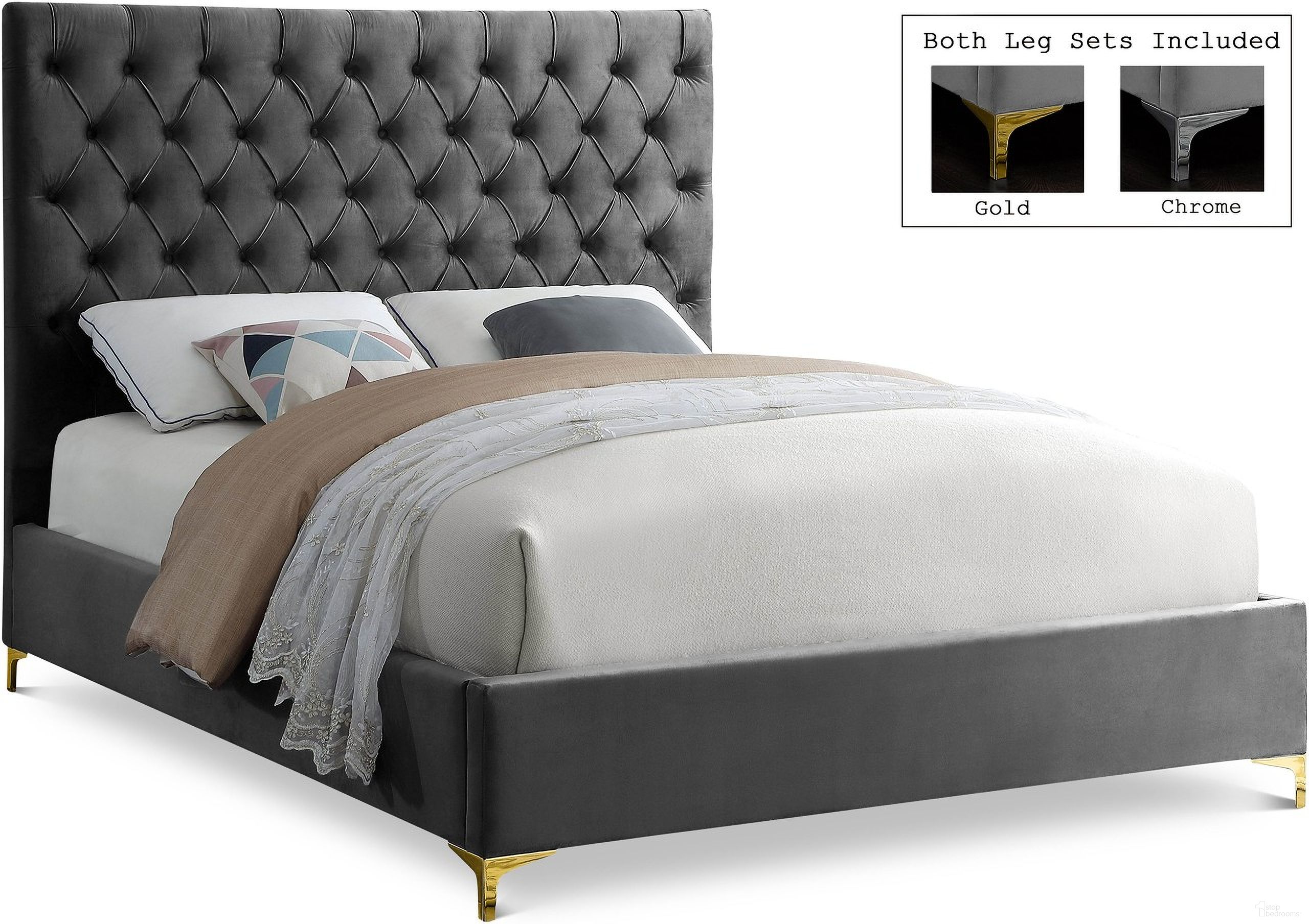 Cruz Velvet Full Bed In Grey