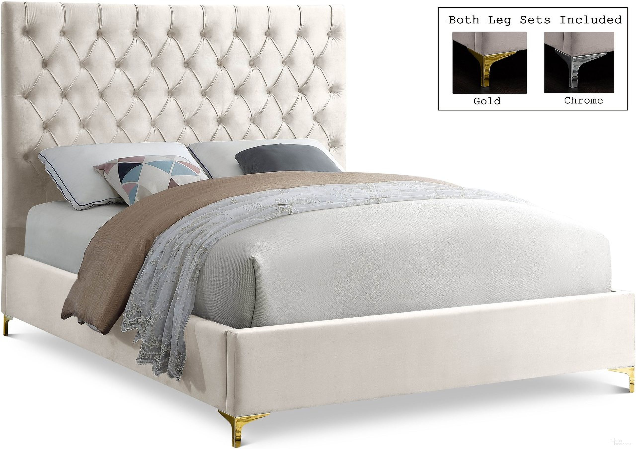 Cruz Velvet King Bed In Cream