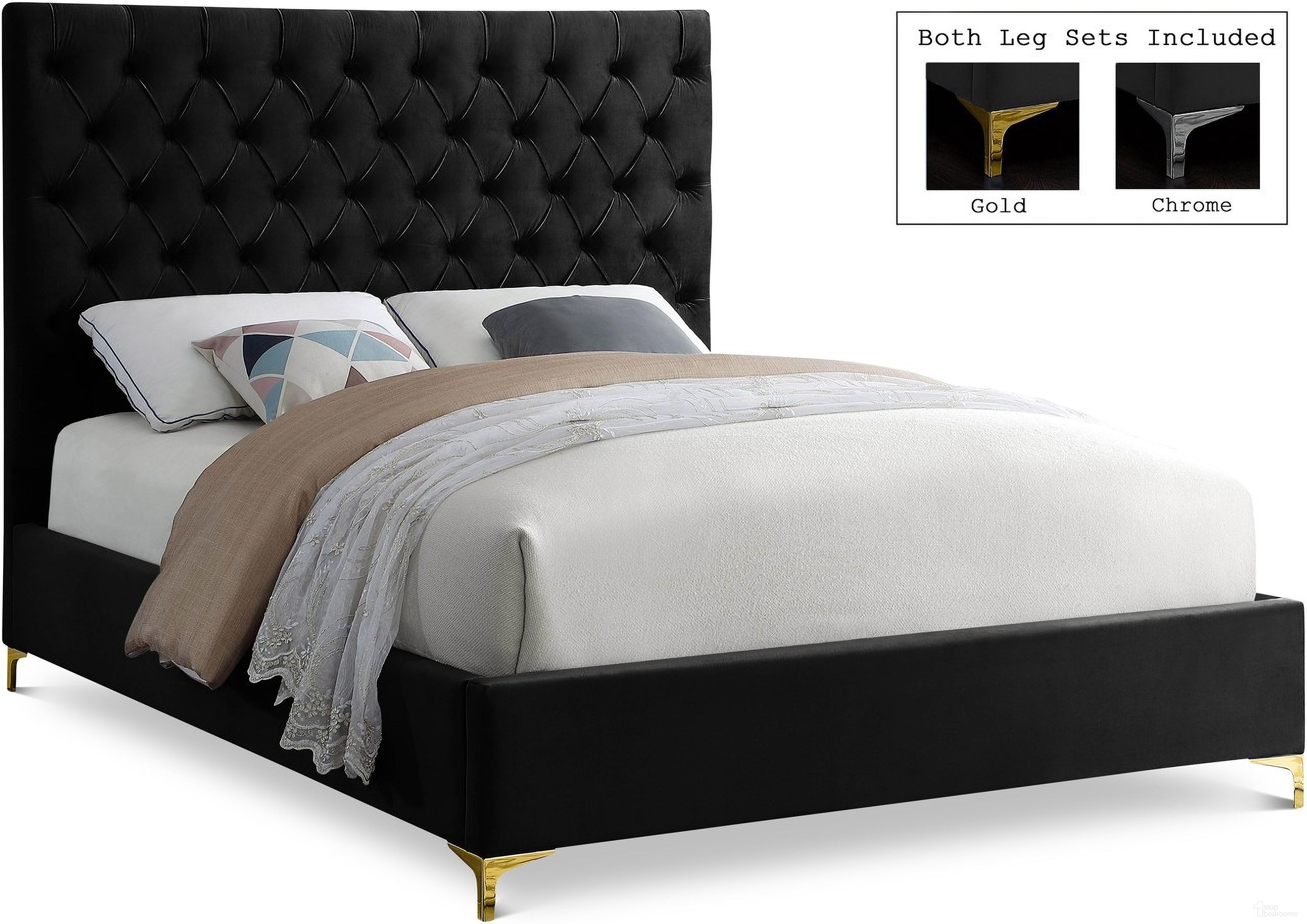 The appearance of Cruz Velvet Queen Bed In Black designed by Meridian in the modern / contemporary interior design. This black piece of furniture was selected by 1StopBedrooms from Cruz Collection to add a touch of cosiness and style into your home. Sku: CruzBlack-Q Box 1/2 (HB/Slats);CruzBlack-Q Box 2/2 (Siderails/FB/Metal Legs/Metal Bar). Bed Type: Platform Bed. Bed Size: Queen. Material: Velvet.